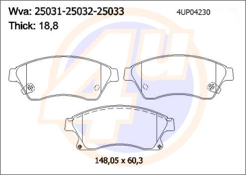 4U 4UP04230 - Тормозные колодки, дисковые, комплект unicars.by