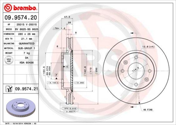 A.B.S. 09.9574.21 - Тормозной диск unicars.by