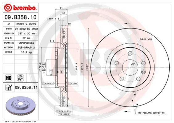 A.B.S. 09.B358.11 - Тормозной диск unicars.by