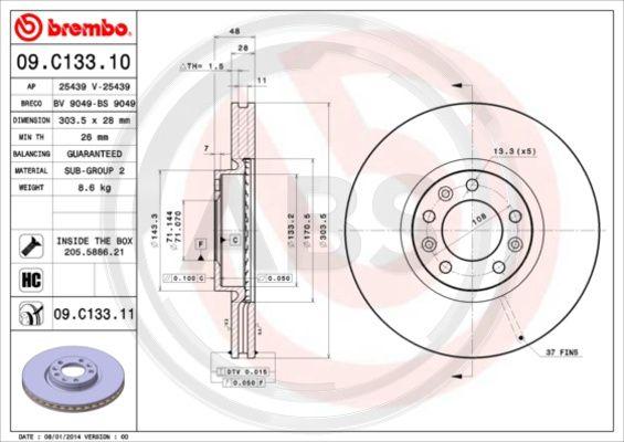 A.B.S. 09.C133.11 - Тормозной диск unicars.by