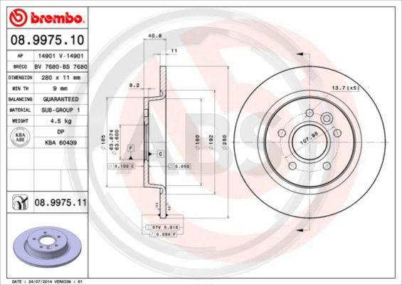 A.B.S. 08.9975.11 - Тормозной диск unicars.by