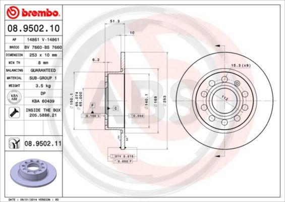 A.B.S. 08.9502.11 - Тормозной диск unicars.by