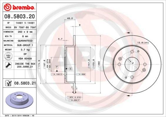 A.B.S. 08.5803.20 - Тормозной диск unicars.by