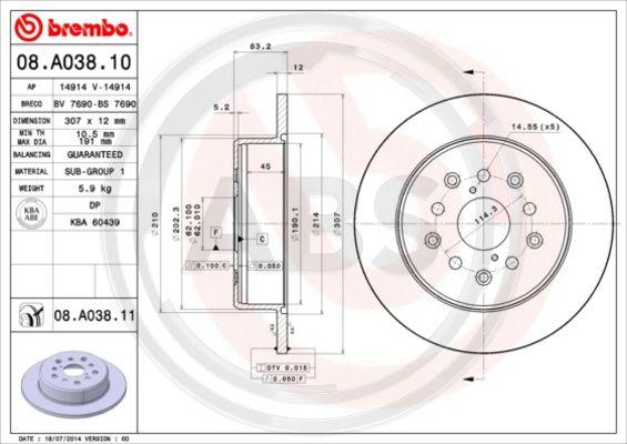 A.B.S. 08.A038.11 - Тормозной диск unicars.by