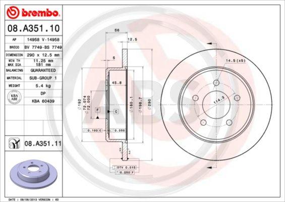 A.B.S. 08.A351.10 - Тормозной диск unicars.by