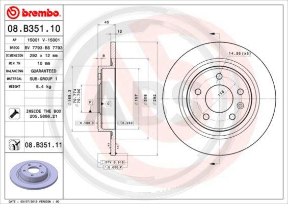 A.B.S. 08.B351.11 - Тормозной диск unicars.by