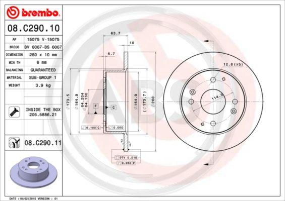 A.B.S. 08.C290.11 - Тормозной диск unicars.by