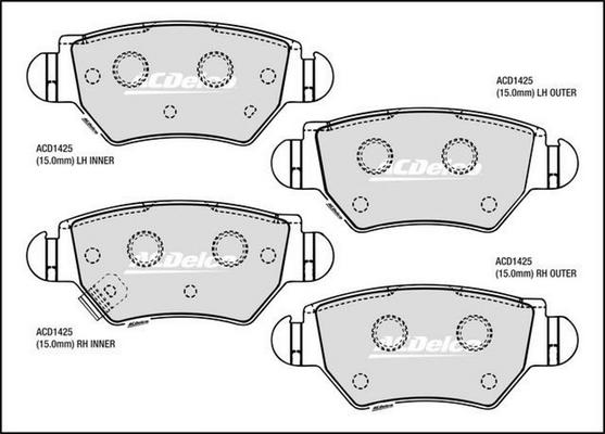 ACDelco ACD1425 - Тормозные колодки, дисковые, комплект unicars.by