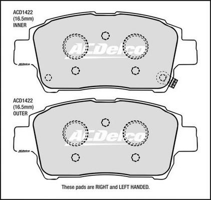 ACDelco ACD1422 - Тормозные колодки, дисковые, комплект unicars.by