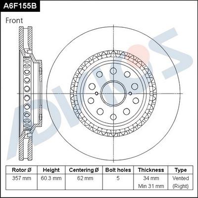 Advics A6F155B - Тормозной диск unicars.by