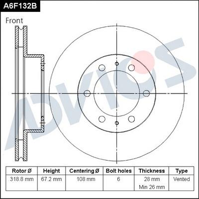 Advics A6F132B - Тормозной диск unicars.by