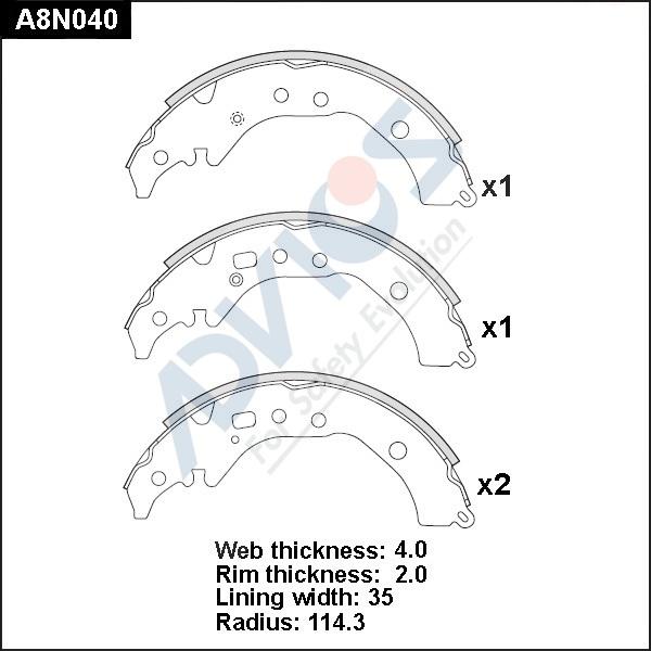 Advics A8N040 - Комплект тормозных колодок, барабанные unicars.by