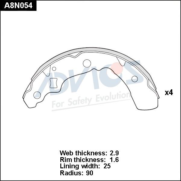 Advics A8N054 - Комплект тормозных колодок, барабанные unicars.by