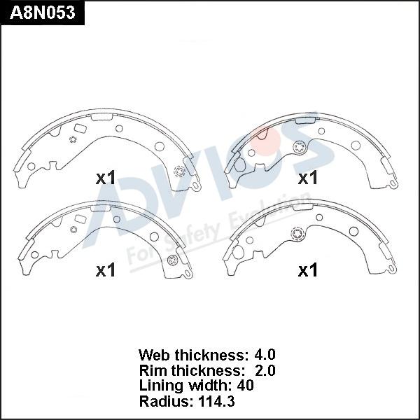 Advics A8N053 - Комплект тормозных колодок, барабанные unicars.by