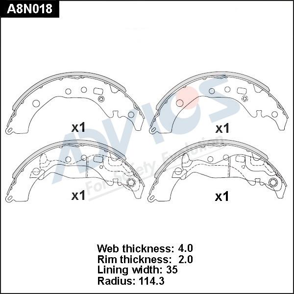 Advics A8N018 - Комплект тормозных колодок, барабанные unicars.by