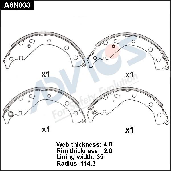 Advics A8N033 - Комплект тормозных колодок, барабанные unicars.by