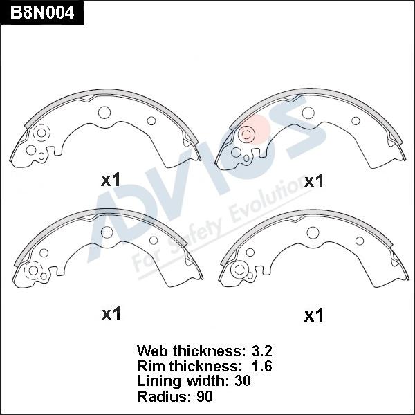 Advics B8N004 - Комплект тормозных колодок, барабанные unicars.by