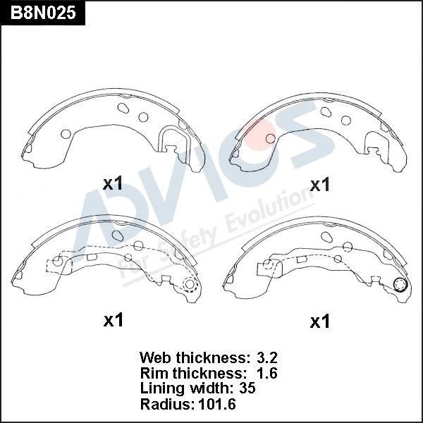 Advics B8N025 - Комплект тормозных колодок, барабанные unicars.by