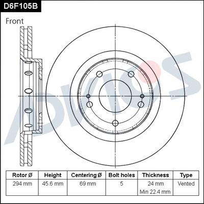 Advics D6F105B - Тормозной диск unicars.by