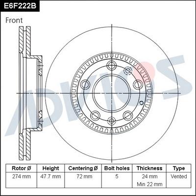 Advics E6F222B - Тормозной диск unicars.by