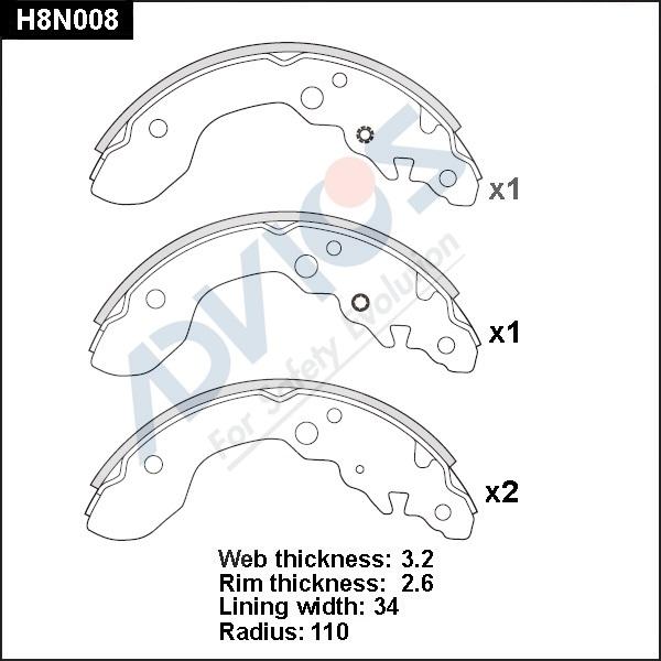 Advics H8N008 - Комплект тормозных колодок, барабанные unicars.by
