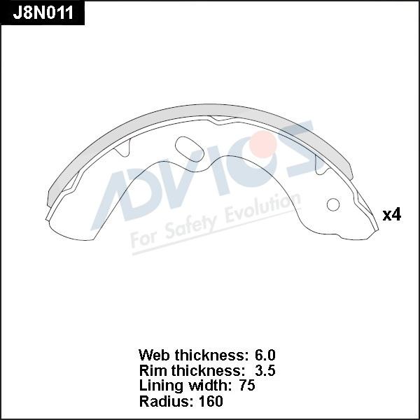 Advics J8N011 - Комплект тормозных колодок, барабанные unicars.by