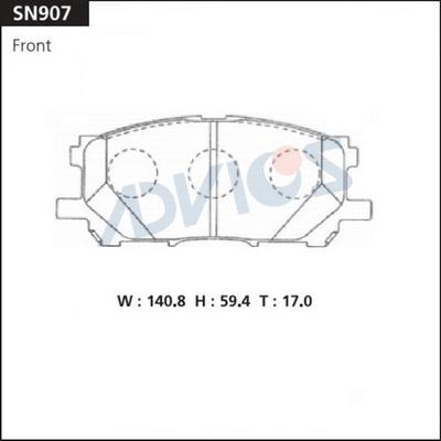 Advics SN907 - Тормозные колодки, дисковые, комплект unicars.by