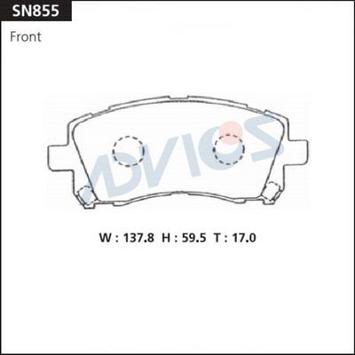 Advics SN855 - Тормозные колодки, дисковые, комплект unicars.by