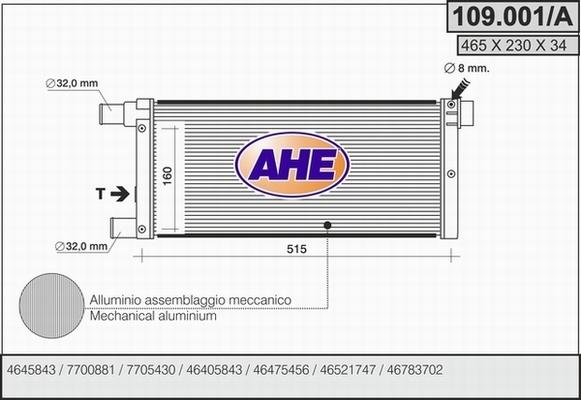 AHE 109.001/A - Радиатор, охлаждение двигателя unicars.by