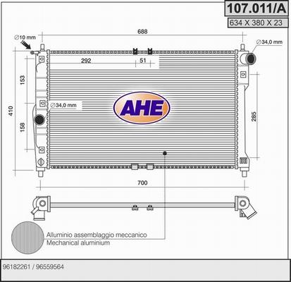 AHE 107.011/A - Радиатор, охлаждение двигателя unicars.by