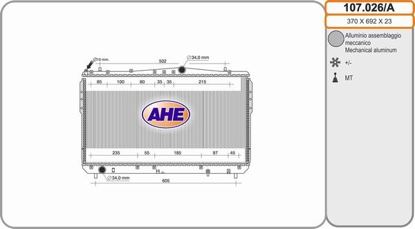 AHE 107.026/A - Радиатор, охлаждение двигателя unicars.by