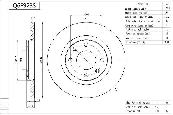 AISIN Q6F923S - Тормозной диск unicars.by