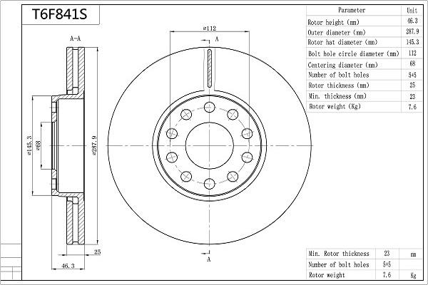 Aisin T6F841S - Тормозной диск unicars.by