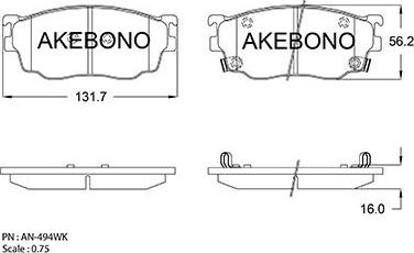 Akebono AN-494WK - Тормозные колодки, дисковые, комплект unicars.by