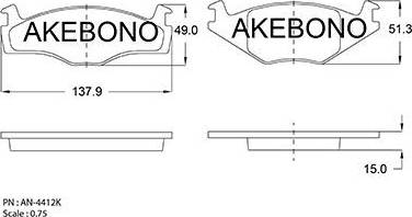 Akebono AN-4412K - Тормозные колодки, дисковые, комплект unicars.by