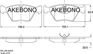 Akebono AN-4435K - Тормозные колодки, дисковые, комплект unicars.by