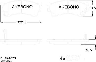 Akebono AN-447WK - Тормозные колодки, дисковые, комплект unicars.by