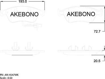 Akebono AN-4547WK - Тормозные колодки, дисковые, комплект unicars.by