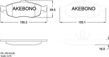 Akebono AN-4523K - Тормозные колодки, дисковые, комплект unicars.by