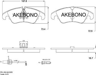 Akebono AN-4623WK - Тормозные колодки, дисковые, комплект unicars.by