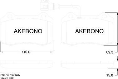 Akebono AN-4094WKE - Тормозные колодки, дисковые, комплект unicars.by