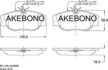 Akebono AN-4048WK - Тормозные колодки, дисковые, комплект unicars.by