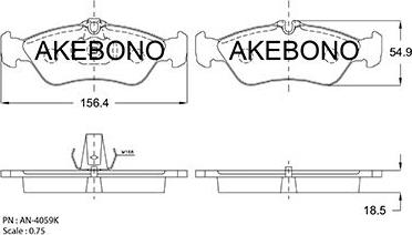 Akebono AN-4059K - Тормозные колодки, дисковые, комплект unicars.by