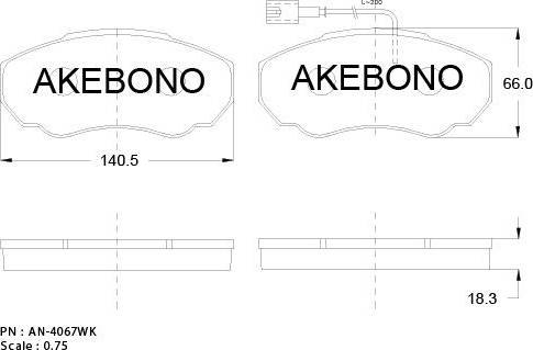 Akebono AN-4067WK - Тормозные колодки, дисковые, комплект unicars.by