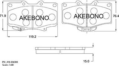 Akebono AN-406WK - Тормозные колодки, дисковые, комплект unicars.by