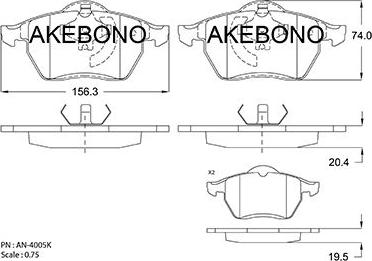 Akebono AN-4005K - Тормозные колодки, дисковые, комплект unicars.by