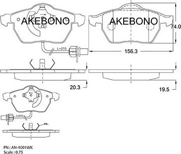 Akebono AN-4001WKE - Тормозные колодки, дисковые, комплект unicars.by