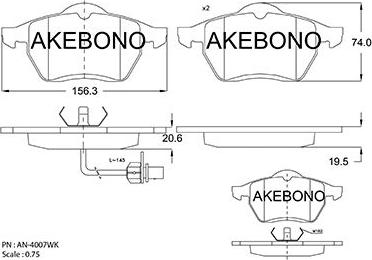 Akebono AN-4007WKE - Тормозные колодки, дисковые, комплект unicars.by