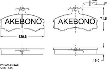 Akebono AN-4074WKE - Тормозные колодки, дисковые, комплект unicars.by