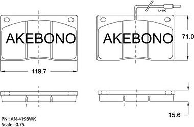 Akebono AN-4198WKE - Тормозные колодки, дисковые, комплект unicars.by